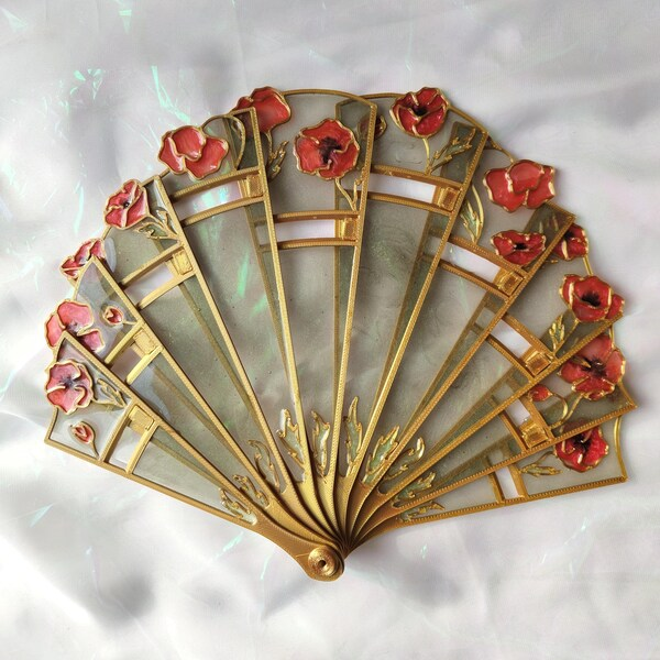 Poppy flower hand fan
